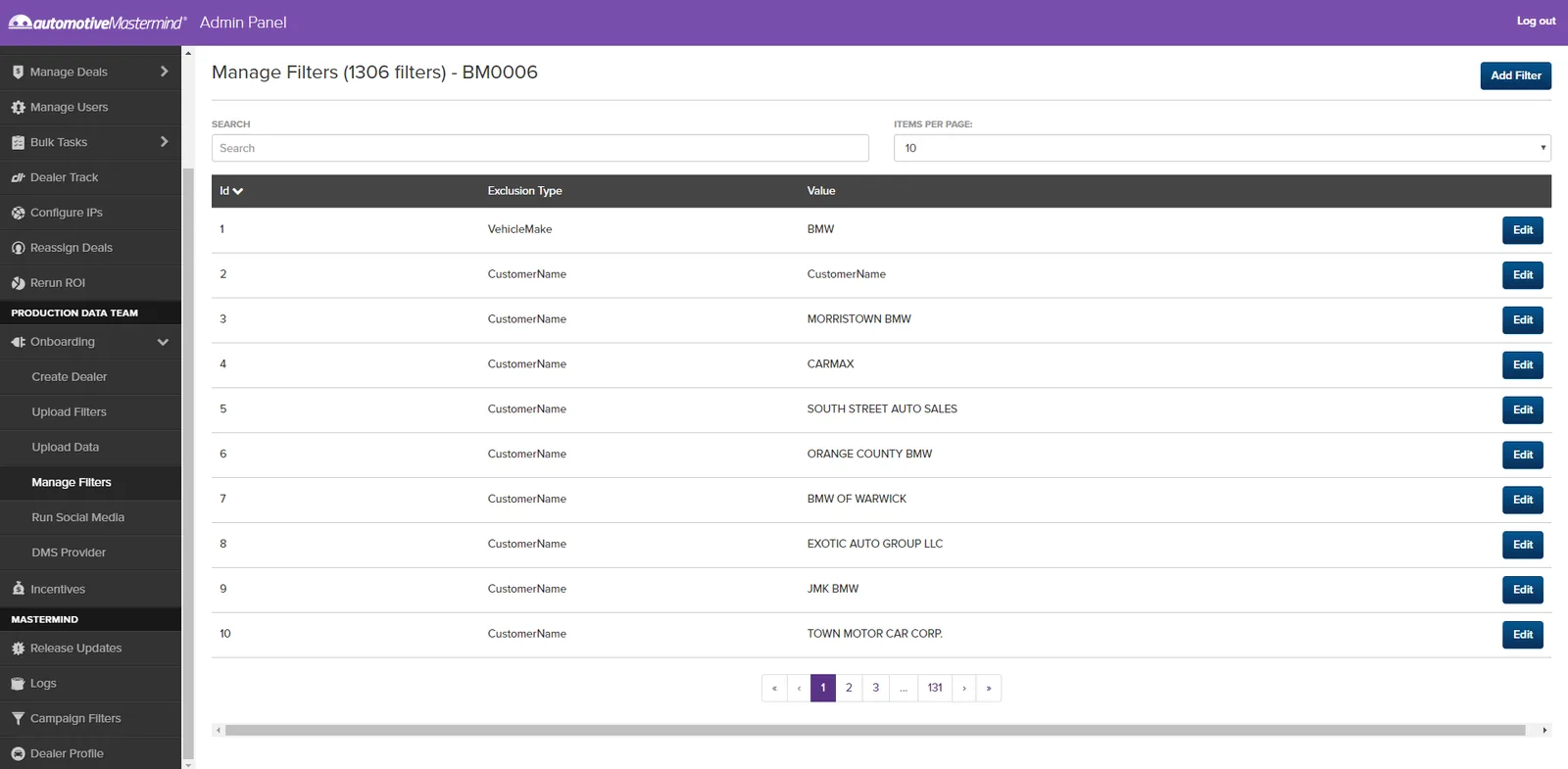 Manage Filters screenshot